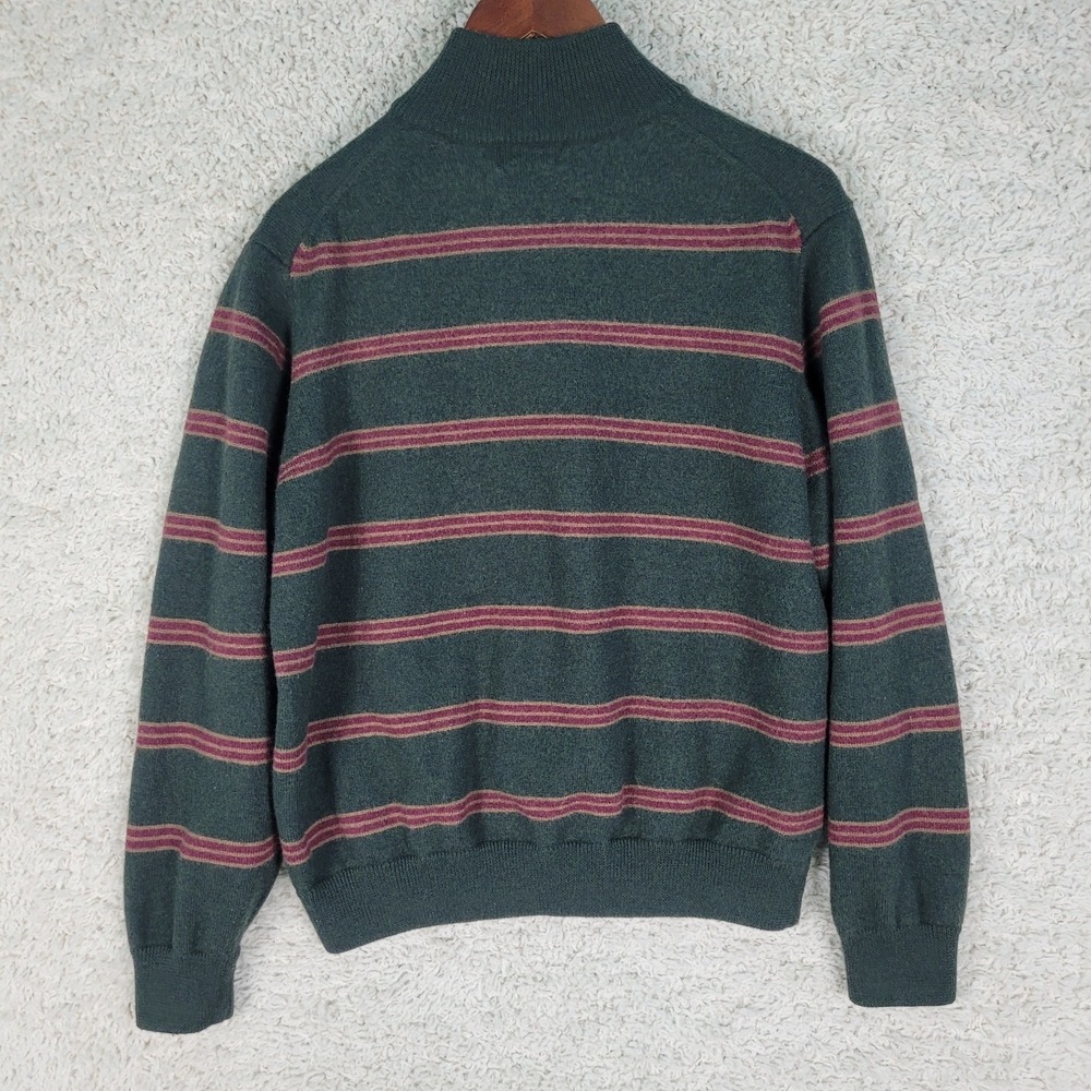 Vintage Brooks Brothers Sweater Men's M* 1/4 Zip 100% Merino Wool Green Striped - Picture 2 of 8